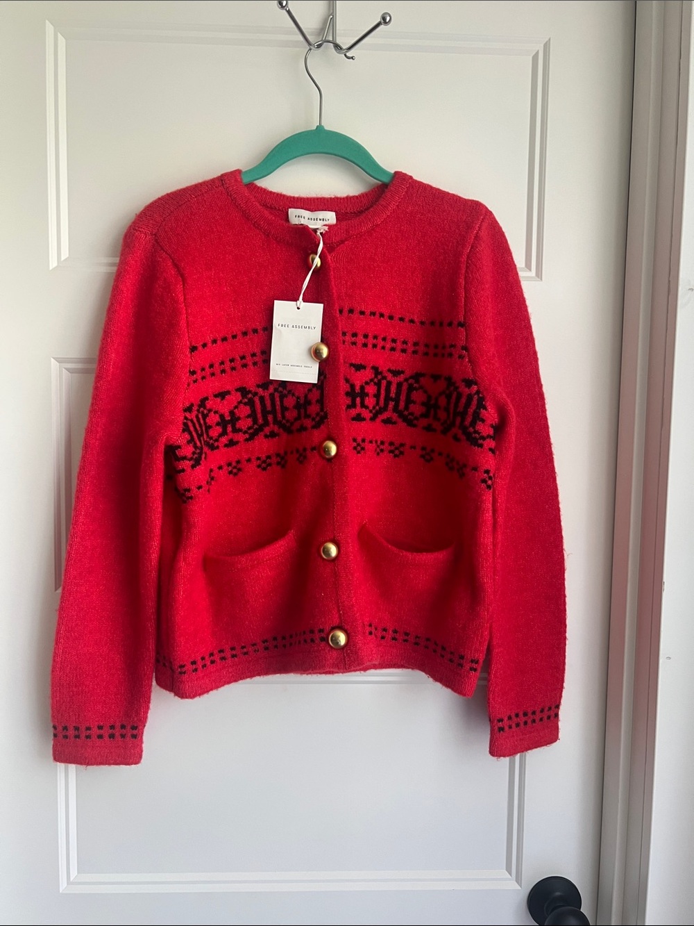 Red Knitted Button-Front Women’s Sweater Cardigan
